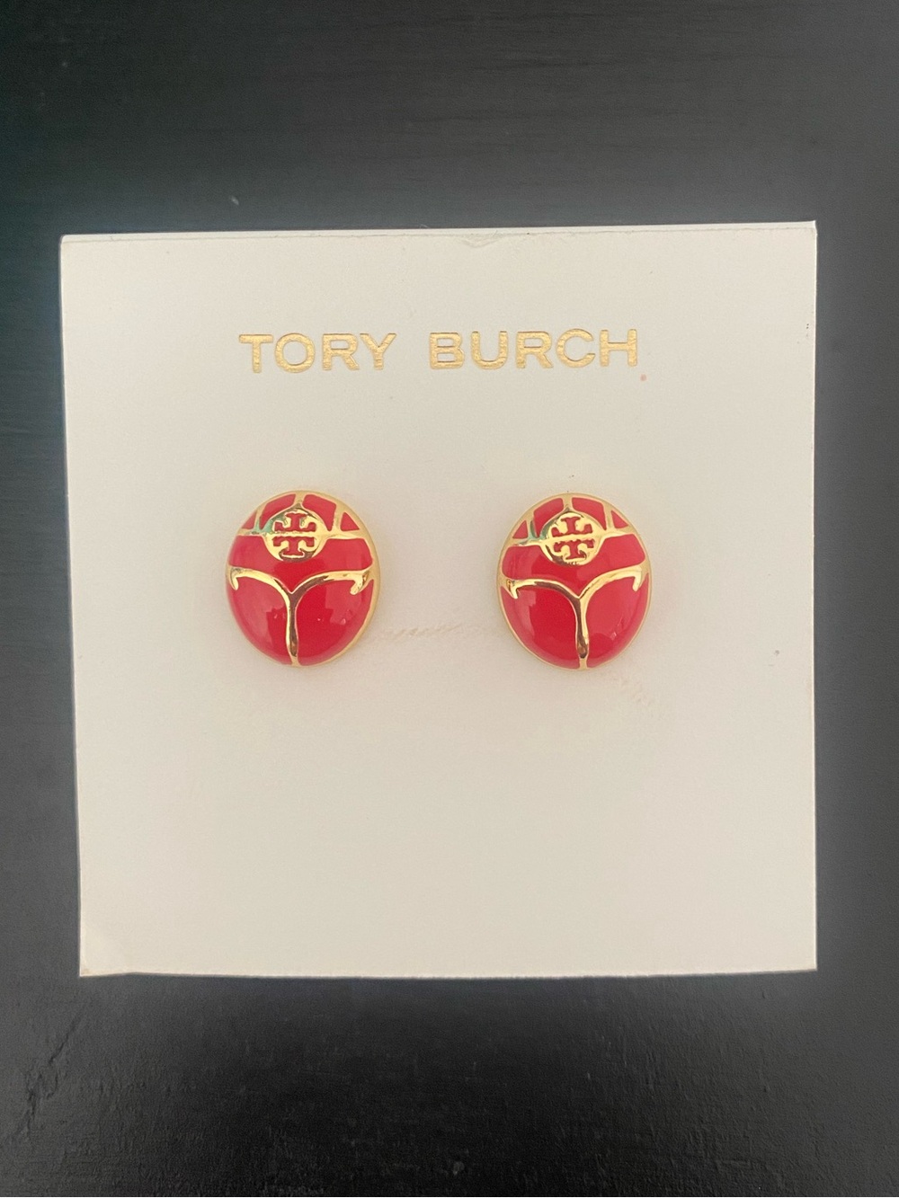 Tory Burch Beetle/LadyBug Stud Earrings - New on Card